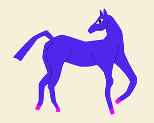 Blue horse in cartoon style New Year's card. 2026 poster design with animal. Vector illustration.