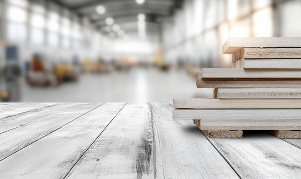 Various types of wooden planks are stacked neatly in a workshop, showcasing different textures and colors illuminated by soft afternoon light, ready for upcoming building projects - Powered by Adobe