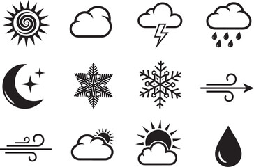 Obraz premium Vector art of collection of weather icons representing different atmospheric conditions and seasons