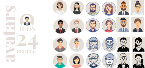 Set of modern design people avatar icons. Vector illustrations for social media, user profile, website and app design and development.