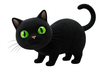 Isolated Cartoon Black Cat with Piercing Green Eyes