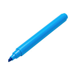 A vibrant blue washable marker, new and unused, with a cylindrical barrel and matching cap, isolated against a plain transparent background in bright studio light, product photography concept