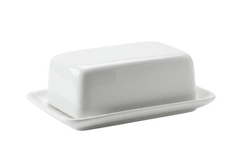 Isolated Classic White Porcelain Butter Dish with Lid