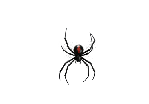 Isolated Black Widow Spider Hanging from Web