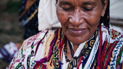 Malagasy elder wearing vibrant traditional attire, jewelry highlighting intricate craftsmanship, radiating cultural pride and serene wisdom through expressive close up portrait