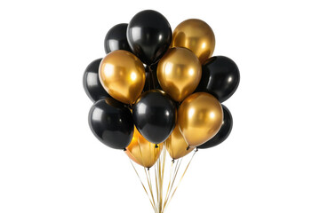 Elegant black and gold balloons isolated on transparent background