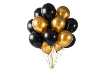 Elegant black and gold balloons isolated on transparent background