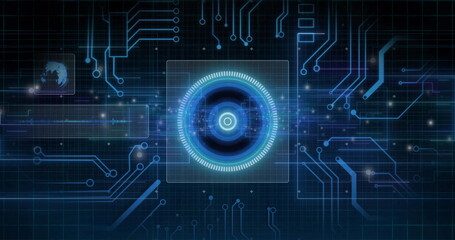 Displaying semi-transparent panel in digital interface, showing central circular hub streaming data