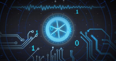 Displaying segmented gauge ring pulsing in data display, with binary digits ECG waveform and traces