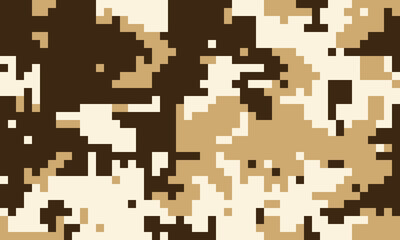 Abstract pixelated camouflage pattern in beige, brown, and offwhite.  Ideal for backgrounds, textiles, and militarythemed designs.