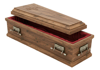 Isolated Vintage Open Coffin with Velvet Lining