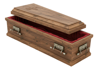 Isolated Vintage Open Coffin with Velvet Lining