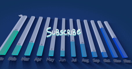 Displaying 3D bar chart showing labeled bars on navy backdrop with floating Subscribe text