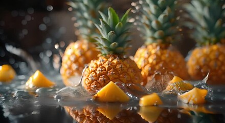 Blue Pineapples Splashing in Water - Powered by Adobe