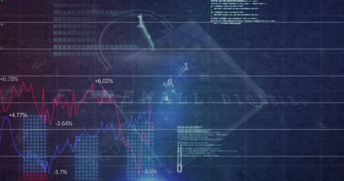 Displaying data dashboard in lab interface, showing red and blue line charts and test tube overlay - Powered by Adobe
