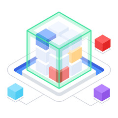 Isometric Data Blocks Storage and Network Connection Illustration