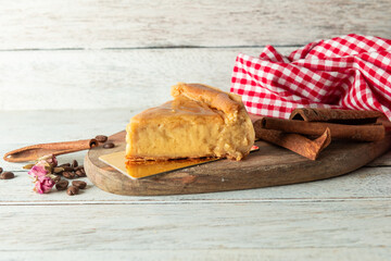 Delicious Dessert Slice on a Wooden Board