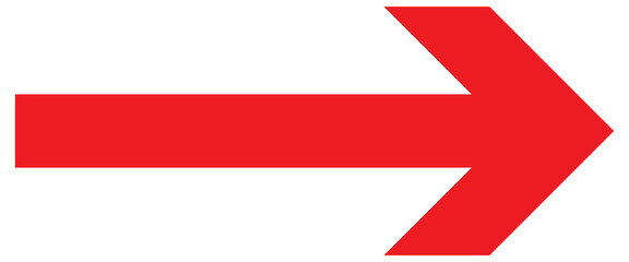Long isolated red arrow icon on white background. Right direction arrow icon. Straight red long arrow on white background. EPS 10.