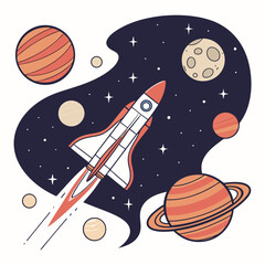 Fototapeta premium Space exploration vector with rocket and planets