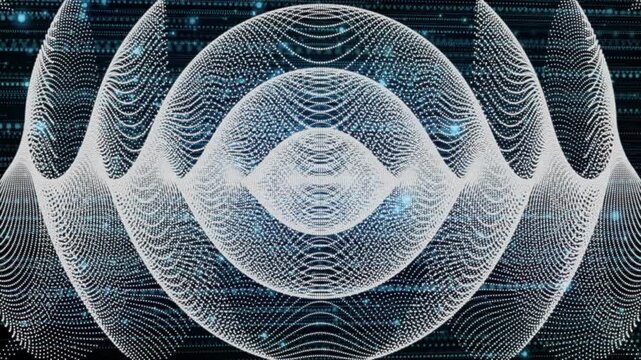 Starting code backdrop 3D mesh wave pulsing with sphere creating radiating lobes showing data pulse