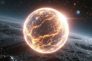 Luminous Orb Pulsing in Grainy Space
