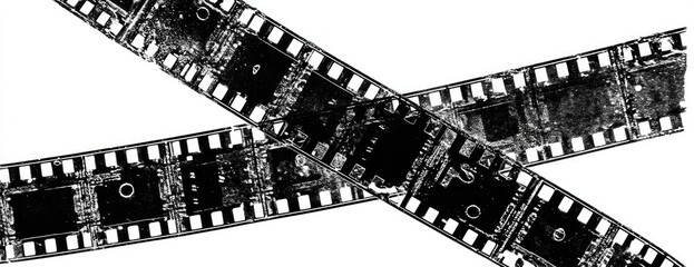 Obraz premium Crossed filmstrips, vintage black and white