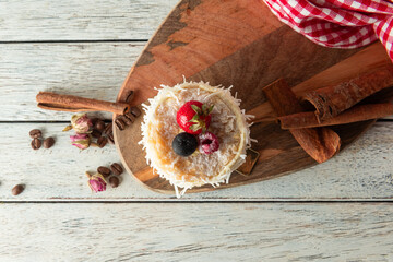 Delightful Dessert on a Rustic Wooden Board