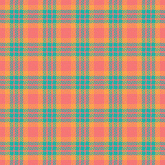 Colourful fabric seamless pattern, manufacture check plaid background. Valentine texture vector textile tartan in red and light sea green colors.