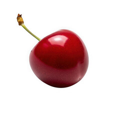 Single ripe red cherry isolated on transparent background, a sweet and juicy summer fruit