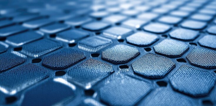 Close-up view of a textured, dark-blue, geometric pattern