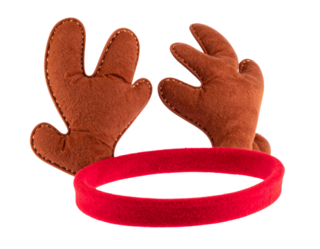 Reindeer Antlers Headband Prop with Faux Fur Base, Angled View, Transparent PNG