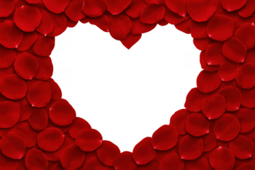 Red Rose Petals forming Heart Shape on Transparent Background