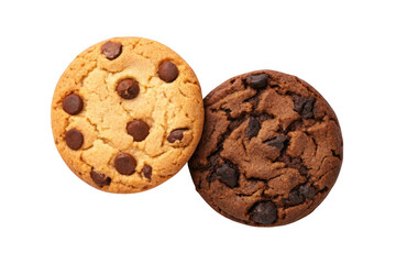 Two chocolate chip cookies isolated on transparent background