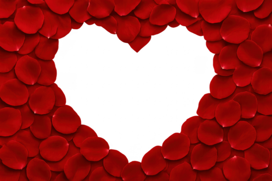 Red Rose Petals forming Heart Shape on Transparent Background