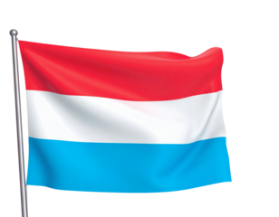 Luxembourg flag waving on flagpole isolated on transparent background