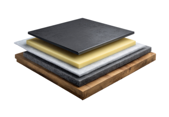 Layered table top, showing various materials