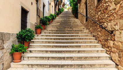 Obraz premium Winding stone steps ascend through old town