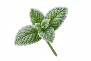 Fresh mint leaves covered with frost on a transparent background, perfect for winter or holiday-themed designs