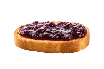 Slice of bread topped with blueberry jam isolated on transparent background