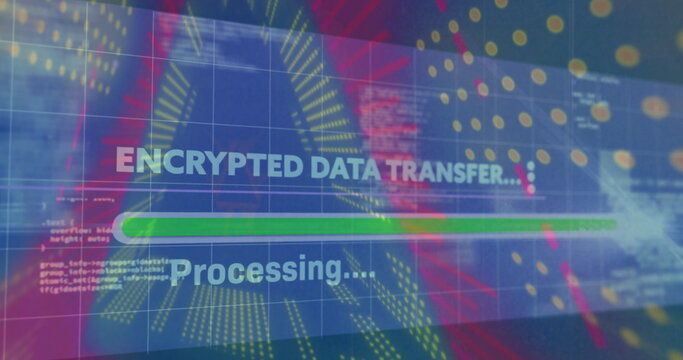 Showing encrypted data transfer message on screen, with processing text and green progress bar