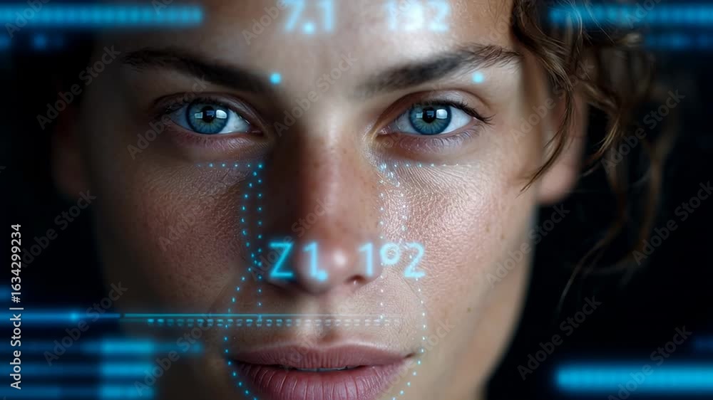 Poster comparing human features with artificial intelligence interface showcasing detailed analytics