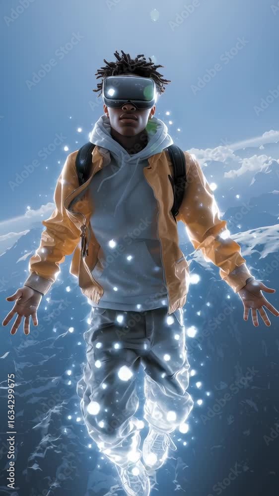Poster student uses virtual reality headset in an immersive classroom experience that enhances learning thr