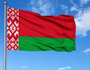Belarusian flag waving against a blue sky