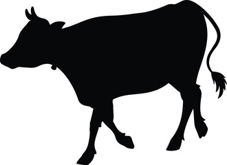 Black silhouette of a village cow in side view