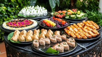 Vibrant Assortment of Colorful Asian Appetizers on Elegant Platter