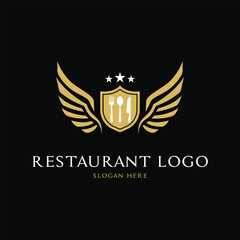 restaurant food logo design concept idea with wing and shield