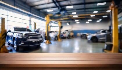 blurry background of car repair shop interior