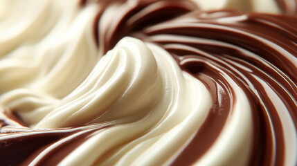 溶け合うチョコレートとホワイトクリームの渦