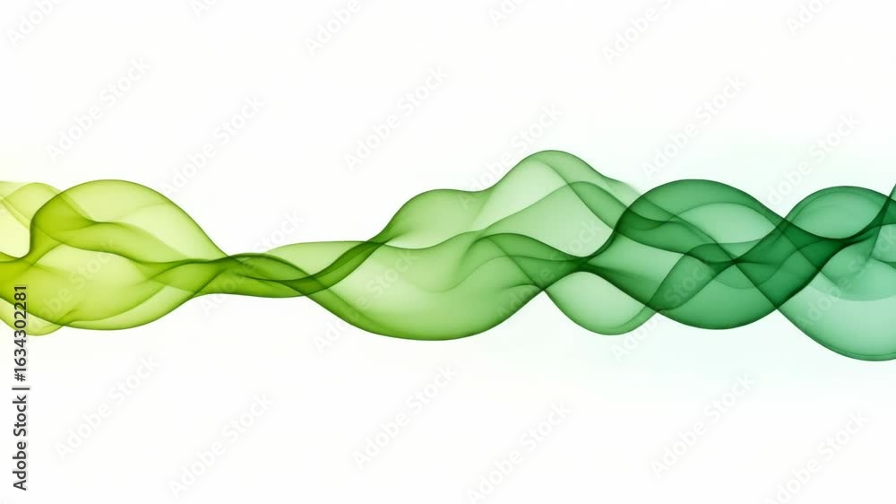 Poster abstract green and yellow flowing wave pattern isolated on white background, representing smooth mov