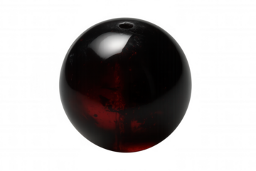 Glossy obsidian orb reflecting crimson highlights, floating against transparent backdrop for digital design or luxury branding